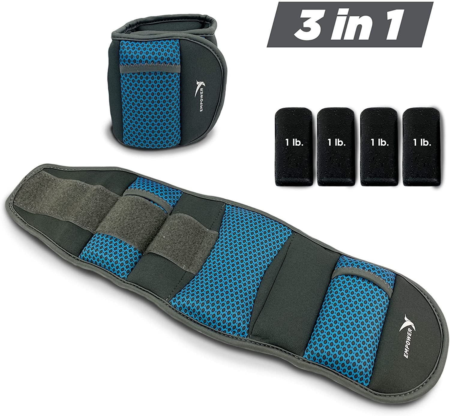 Empower Adjustable Ankle and Wrist Weights for Women - Ideal for Walking, Jogging, Toning, Resistance Training, and Physical Therapy (Available in Two Adjustable Versions: 3-4-5 lbs or 4-6-8 lbs)