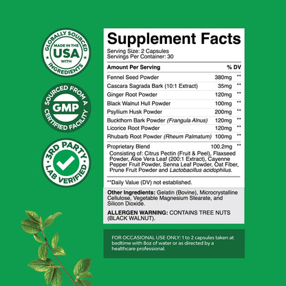 Colon Cleanser & Detox - Lactobacillus Acidophilus Probiotic Supplement Body Cleanse - Psyllium Husk Capsules Gut Health Supplement