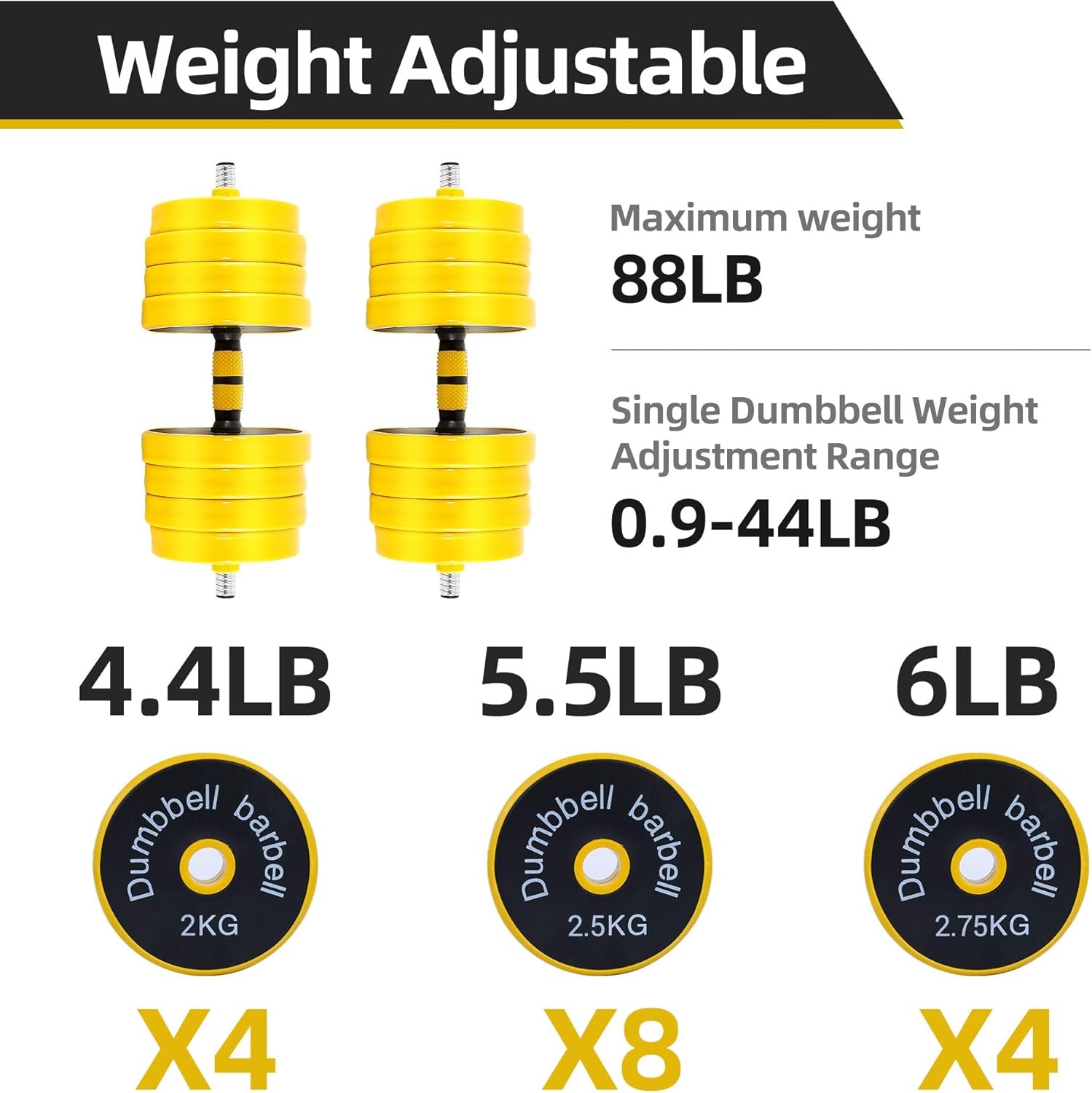 Professional Adjustable Dumbbell and Kettlebell Weight Set, 3-in-1 Barbell Weight System (20-40-50-70LB), Non-Slip, Versatile Design