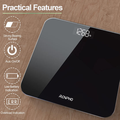RENPHO Scale for Body Weight, Digital Bathroom Scale with Backlit LED Display, Highly Accurate & Measures Weight up to 400 Lb/180Kg, Batteries Included, Black-Core 1S