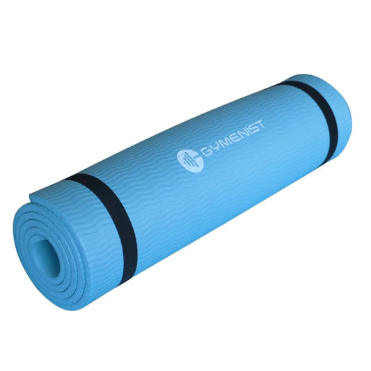 Thick Exercise Yoga Floor Mat Nbr 24 X 71 In., Great for Camping, Cardio Workouts, Pilates, Gymnastics, Carrying Strap Included (Light Blue)