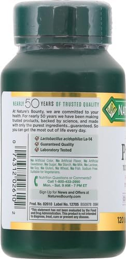 Nature'S Bounty Lactobacillus Acidophilus Probiotic Supplement - Daily Probiotic for Women/Men Digestive Health, 120 Tablets
