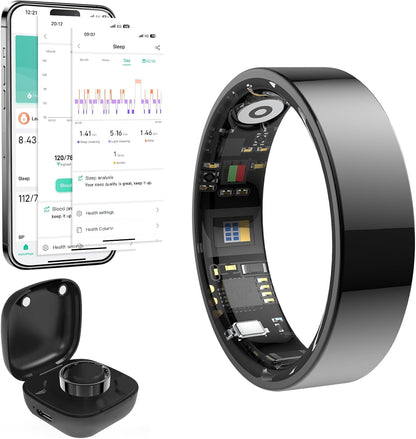 2025 Smart Ring Health Tracker with Blood Pressure Monitor, IP68 Waterproof Health Ring for Blood Oxygen Heart Rate Spo2 Sleep Monitor, Bluetooth Connect Fitness Ring for Multi-Sports Tracking