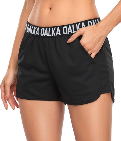 Oalka Women'S Running Shorts Out Side Pockets Sports Athletic Workout Fittness Lightweight Gym Shorts